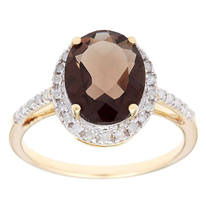 驚きの価格 Diamond and Quartz Smoky Oval Gold Yellow 10k Halo 1B69NE - Ring アクセサリー