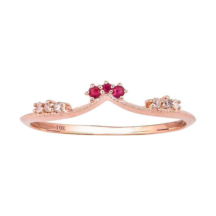 10k Rose Gold Curved Genuine Ruby and Diamond Band Guard - 18J5WB