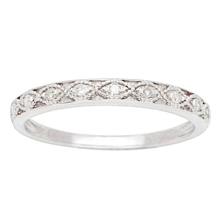 10k White Gold Vintage Style Diamond Wedding Band (1/10 cttw