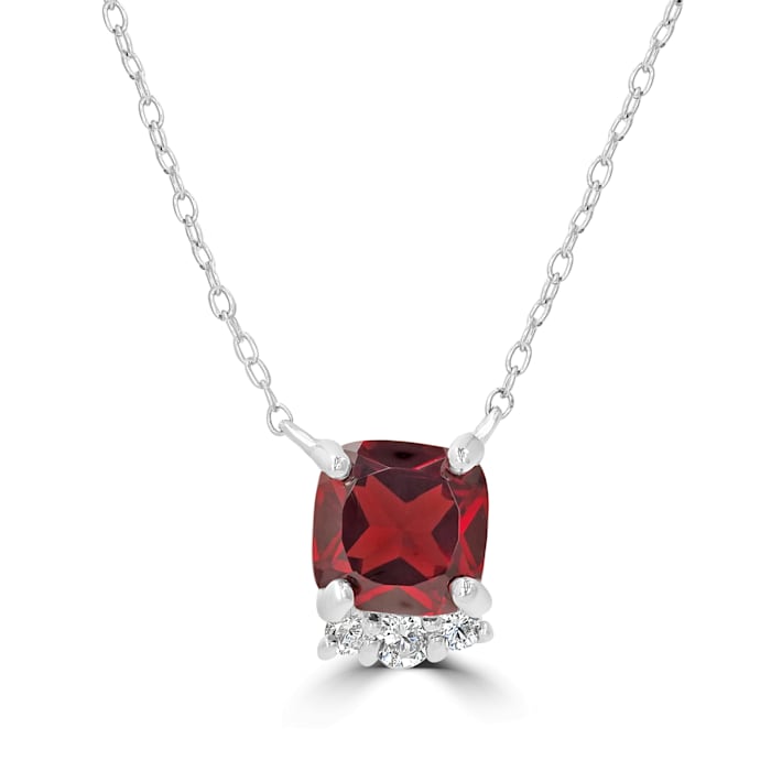 GEMistry Red Garnet Sterling Silver 18 Inch Cable Chain