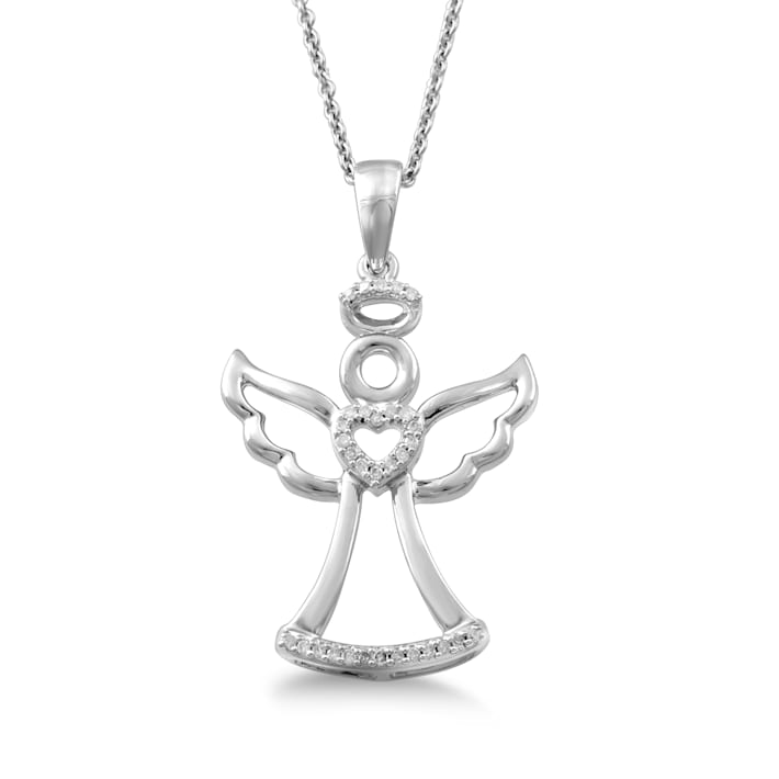 Jewelili Sterling Silver 1 10 Ctw White Round Diamond Angel With