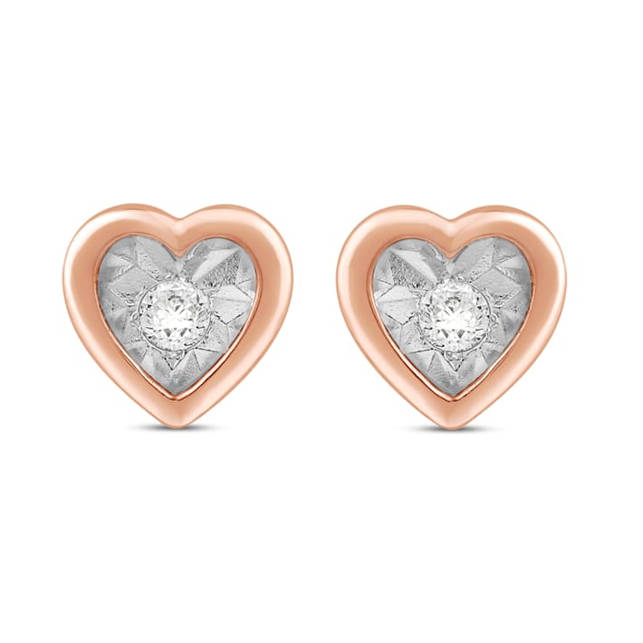 Jewelili Rose Gold over Sterling Silver White Round Diamond