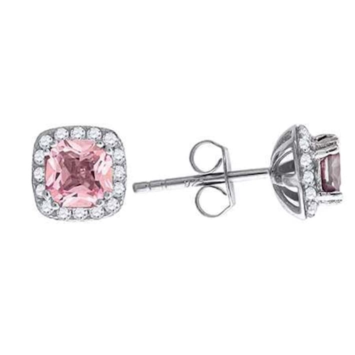 Diamond2Deal 925 Sterling Silver Pink Cubic Zirconia Square Stud