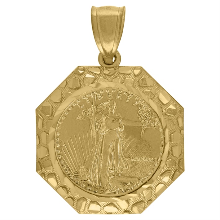 Diamond2Deal 10k Yellow Gold Mermaid Slide Pendant - 46mm Textured Chain Pendant