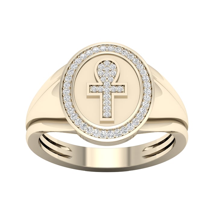 Diamond2Deal 10K Yellow Gold .15ctw Round Diamond Cross Band