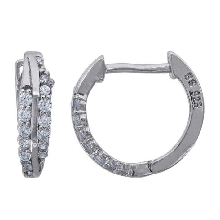 Quality Gold 14k White Gold Diamond Round Hoop w/Safety