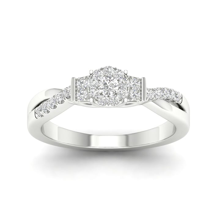 Diamond2Deal 1/4ctw 10k White Gold Diamond Halo Engagement