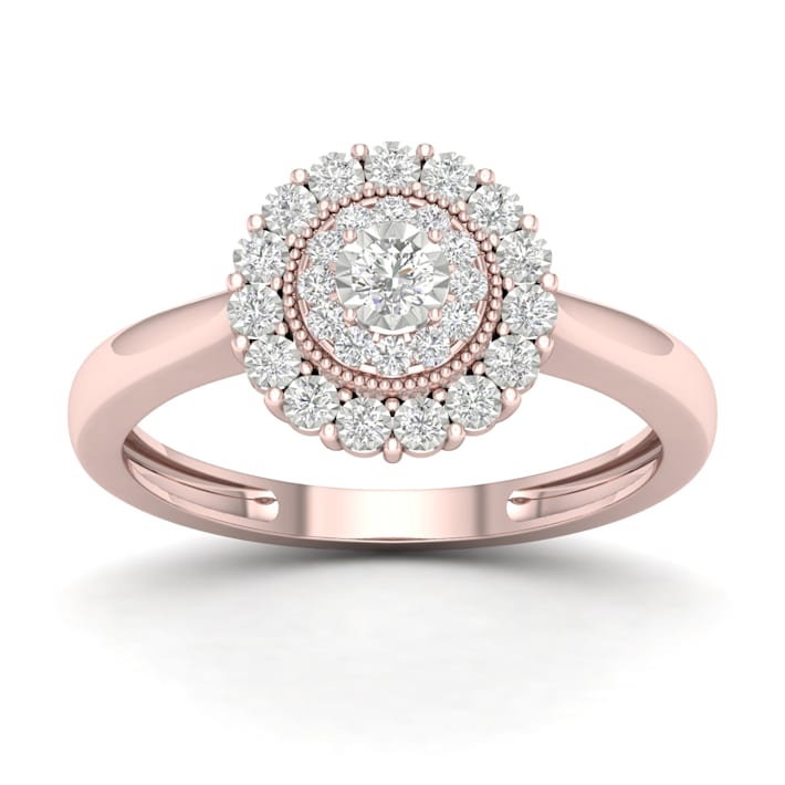 Double Circle Sterling Silver Ring with Black Diamonds plated in 18K Rose Gold