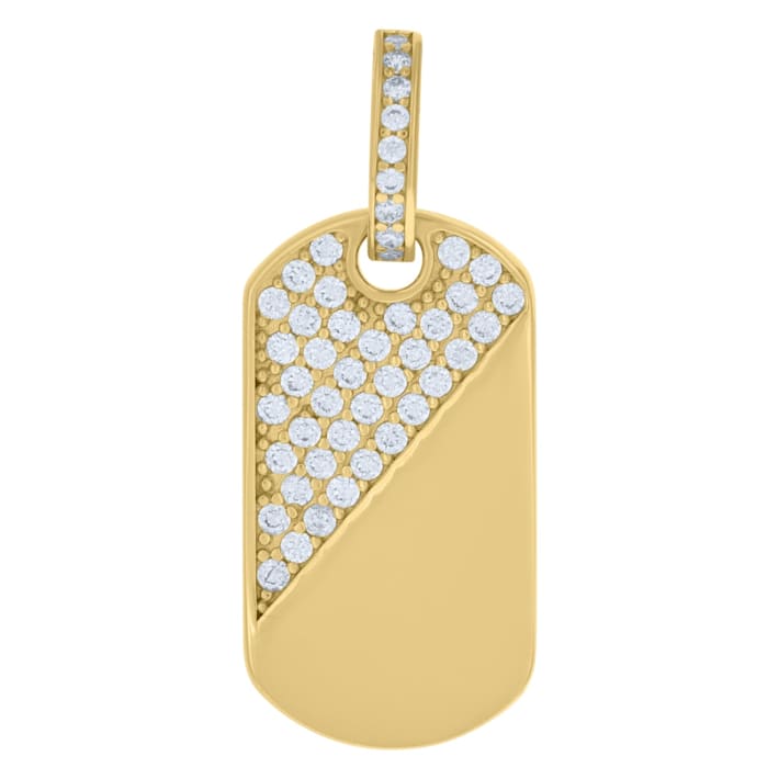10K Yellow Gold Dog Tag Pendant With Cubic Zirconia (CZ) Stones