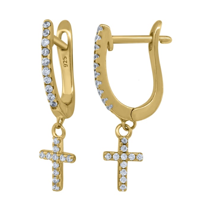 TATIANA☆[SILVER925] Cubic Cross Hoop Earring My Daily Styles Womens Girls 925 Sterling Silver Hoop Huggie