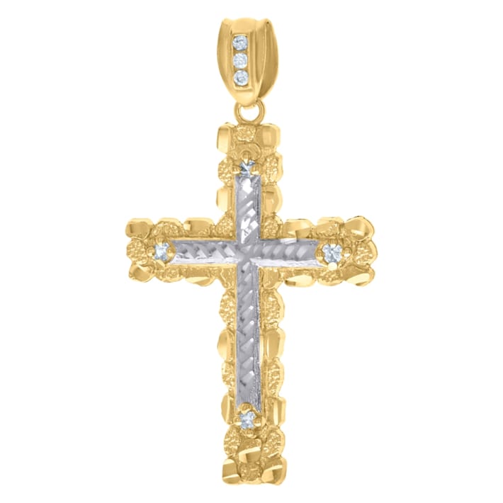 Men's Thick 14k Gold Plated Cuban Chain With Cubic Zirconia Cross Pendant - Hip Hop Style Necklace M1