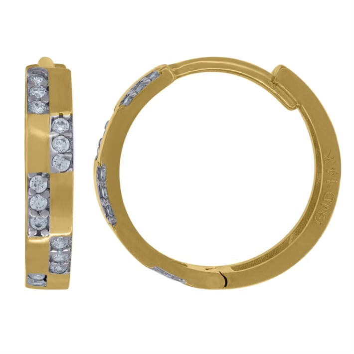 Titanium Stainless Steel CZ Huggie Hoop Earrings - 12mm Gift Set, White CZ Stones (4mm Wide, 9mm Inner Diameter)