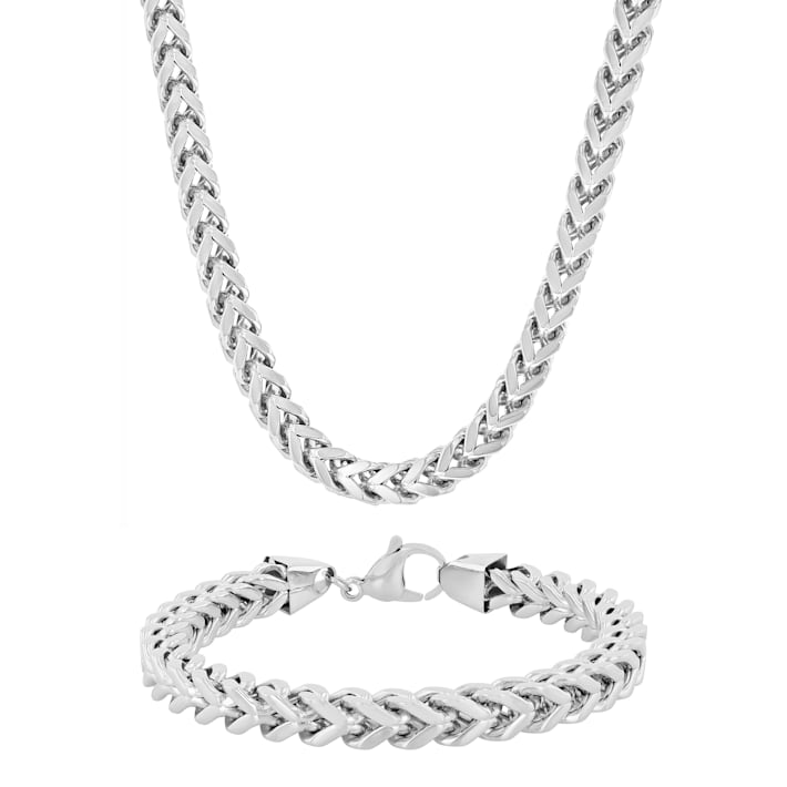 Stainless Steel Franco Chain Necklace & Bracelet Set 11406B