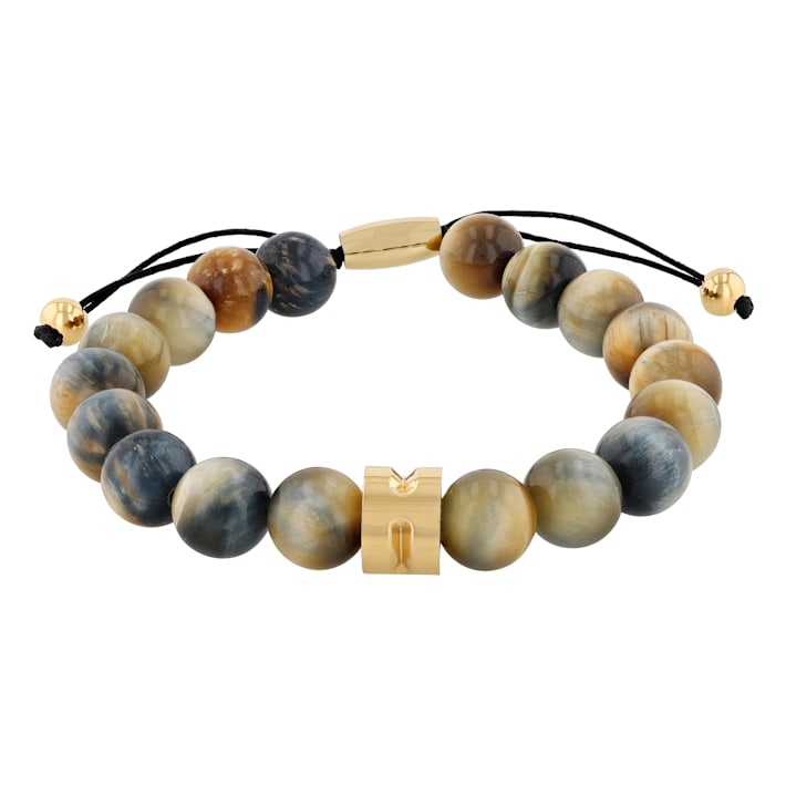 Honey Tiger Eye Bead & Stainless Steel Bolo Bracelet