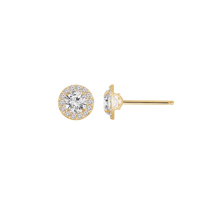 シュガーリミット LUXGEM 10K Yellow Gold Round Halo Studs | 0.5 Carat Cubic