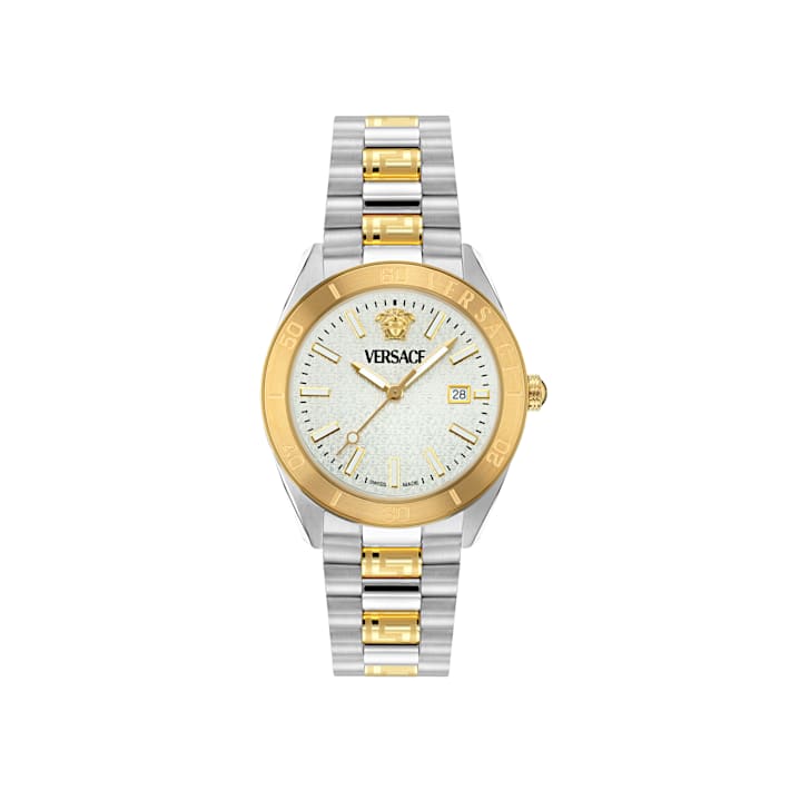 V-Dome Mens Watch Two Tone Case Silver Guilloché Dial Two Tone Bracelet -  14VX2A