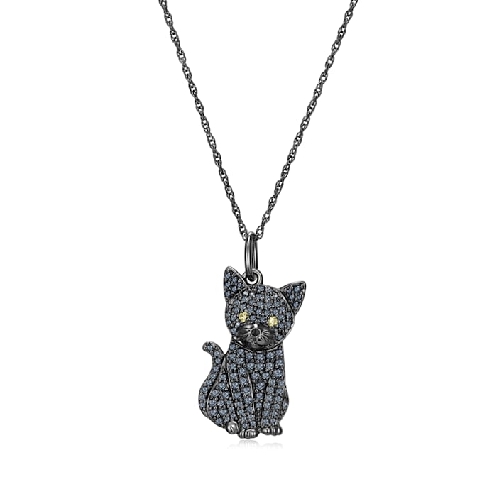 Sterling Silver Russian Blue Cat Pendant with Chain - 1D8NDA