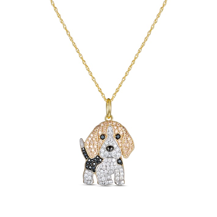 18K Tri color Gold Over Sterling Silver Beagle Pendant with Chain 16DHQA