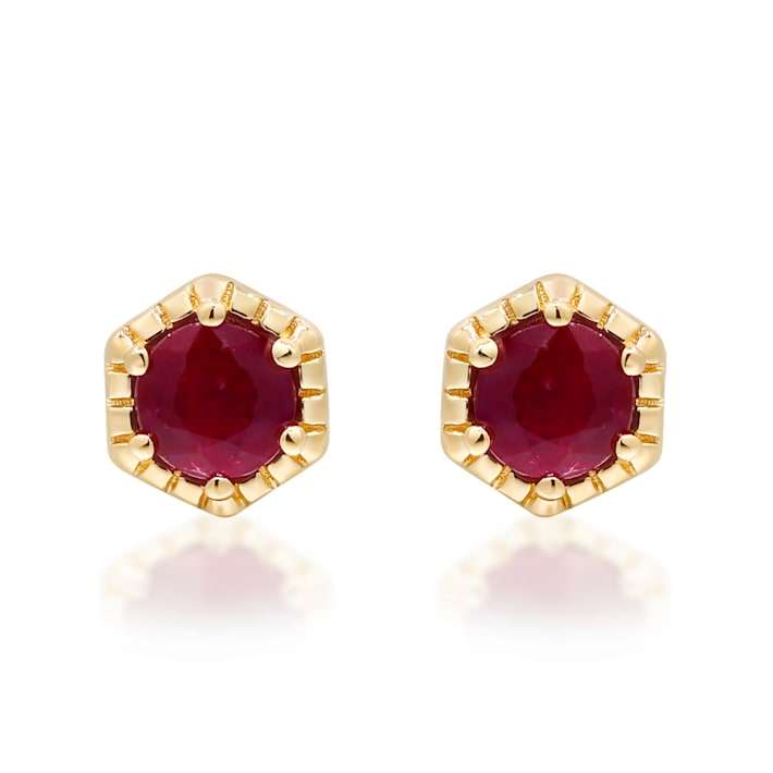 Gin & Grace 14K Yellow Gold Stud Earring with Genuine Ruby - 1643TA