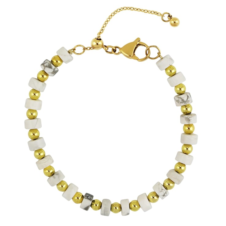 REBL Kennedy White Magnesite 18K Yellow Gold Over Hypoallergenic Steel
Beaded Bracelet