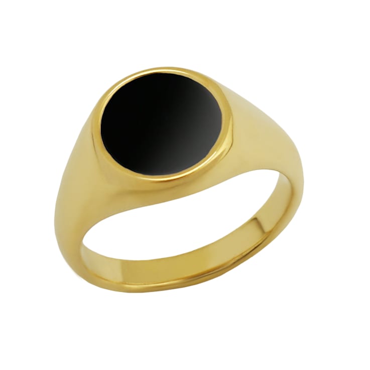 REBL Athena Black Agate 18K Yellow Gold Over Hypoallergenic Steel Ring