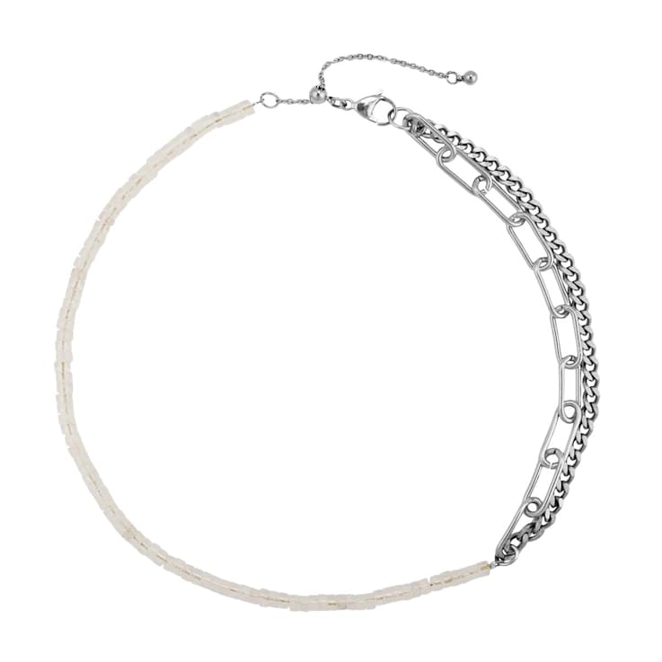 REBL Taylor Rose Quartz Hypoallergenic Steel Half Chain Half Beaded Necklace