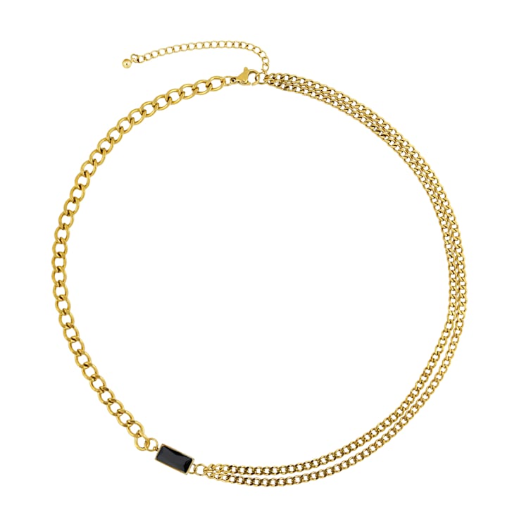 REBL Harlow Black Agate 18K Yellow Gold Over Hypoallergenic Steel Necklace