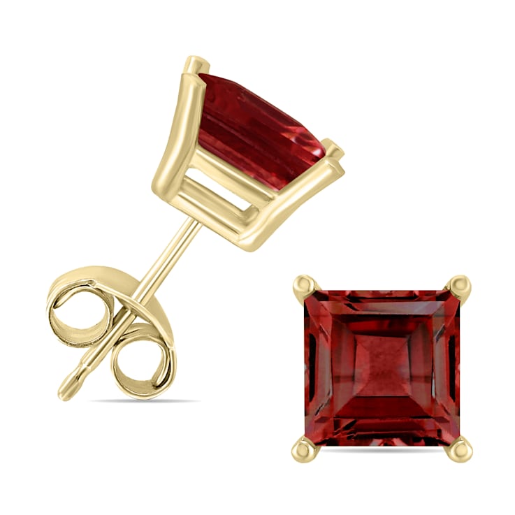 14K Yellow Gold 5MM Square Garnet Earrings 17Y2JA