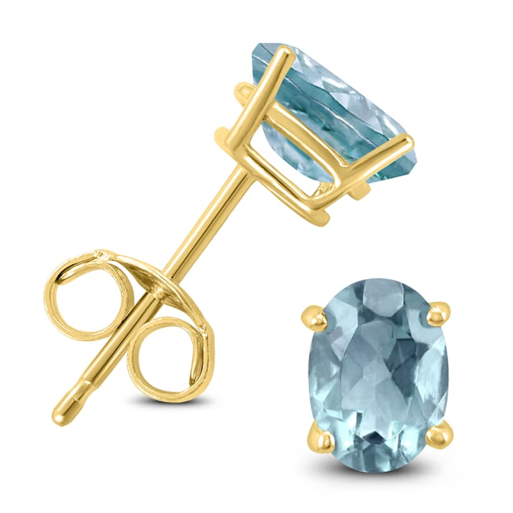 14K Yellow Gold 6x4MM Oval Aquamarine Earrings - 19ZX7A