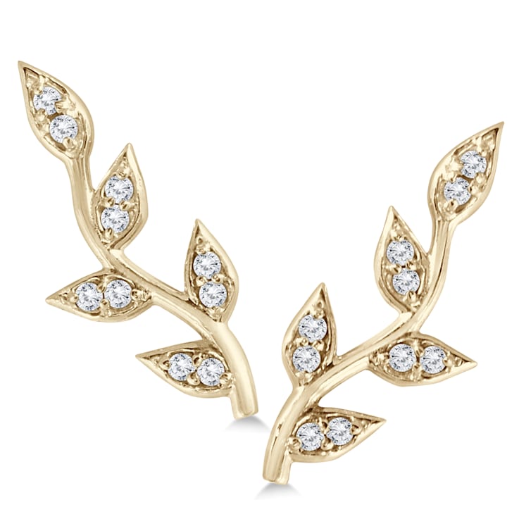 1/5 CTW Genuine Diamond Vine and Leaf Earrings in 14K Yellow Gold