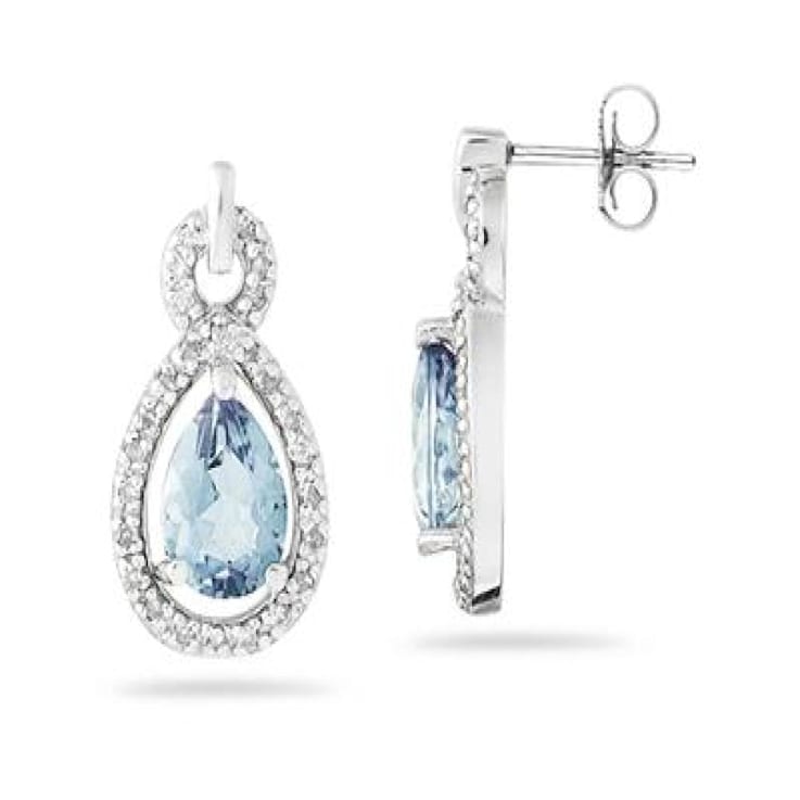 Pear Shaped Aquamarine and Diamond Earrings in 10k White Gold