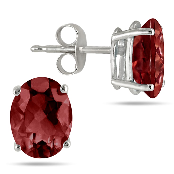 5x3MM All Natural Oval Garnet Stud Earrings in .925 Sterling Silver