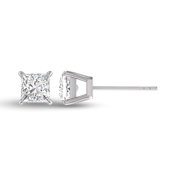 Lab Grown 1/2 Carat Princess Cut Solitaire Diamond Earrings in 14K White Gold