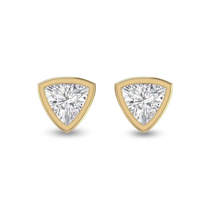 Lab Grown 1 2 Carat Trillion Shaped Bezel Set Solitaire Diamond Earrings in 14K Yellow Gold 138FSB