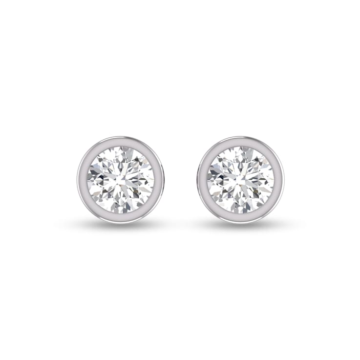 Lab Grown 1 Carat Round Bezel Set Solitaire Diamond Earrings in 14K
White Gold