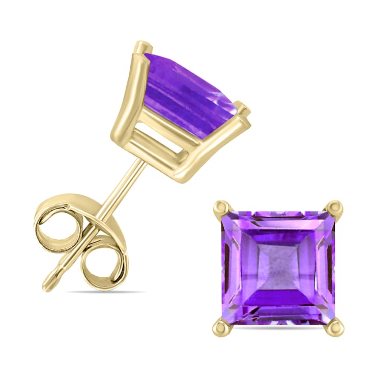 14K Yellow Gold 5MM Square Amethyst Earrings 191V2A
