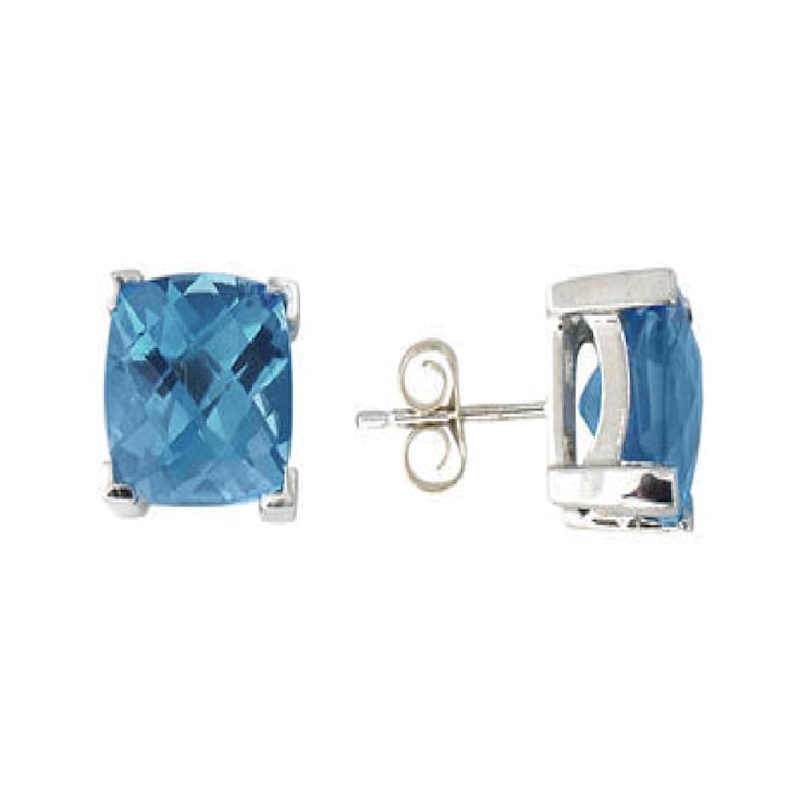 Cushion Cut Blue Topaz Earrings 14K White Gold