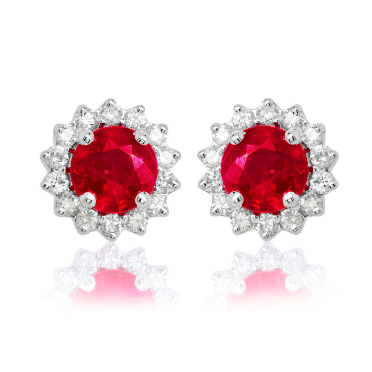 Diana M. Fine Jewelry 14K White Gold 0.61ctw Ruby and 0.13ctw Diamond Earrings