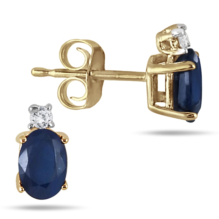 Oval Sapphire Drop and Diamond Earrings in 14K Yellow Gold