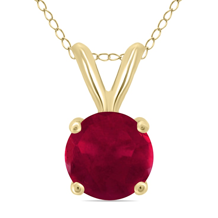 14K Yellow Gold 4MM Round Ruby Pendant