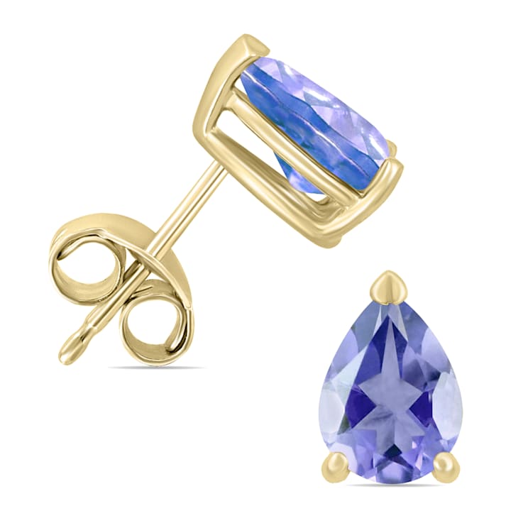 14k White Gold 5x3mm Pear Genuine Dark Blue Sapphire Stud Post Earrings