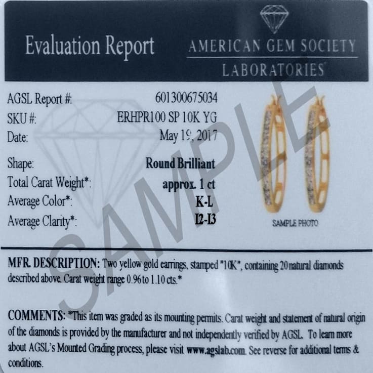 AGS Certified 1 Carat TW Diamond Hoop Earrings in 10k Yellow Gold