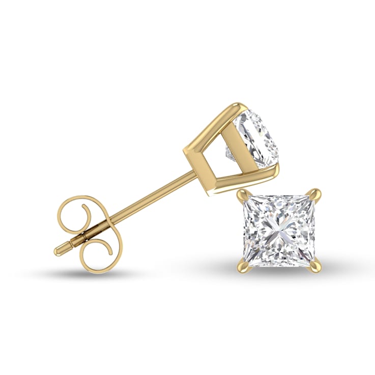 Lab Grown 1/2 Carat Princess Cut Solitaire Diamond Earrings in 14K
Yellow Gold