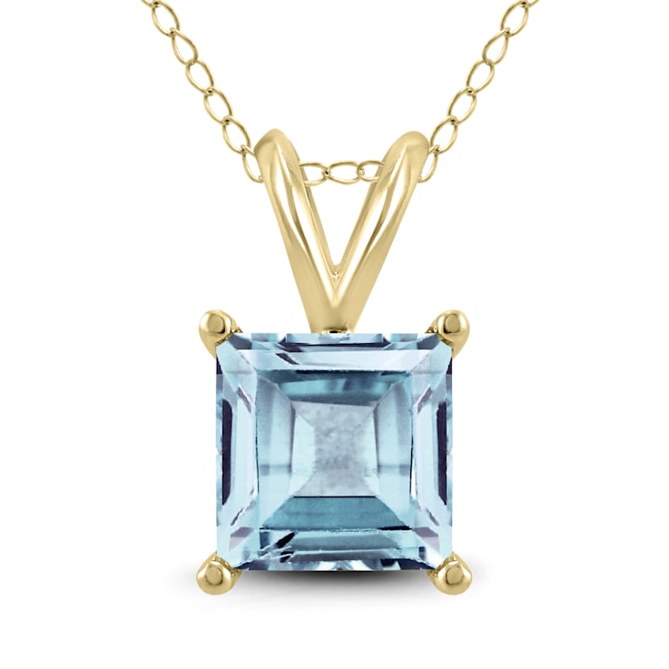 14K Yellow Gold 6MM Square Aquamarine Pendant