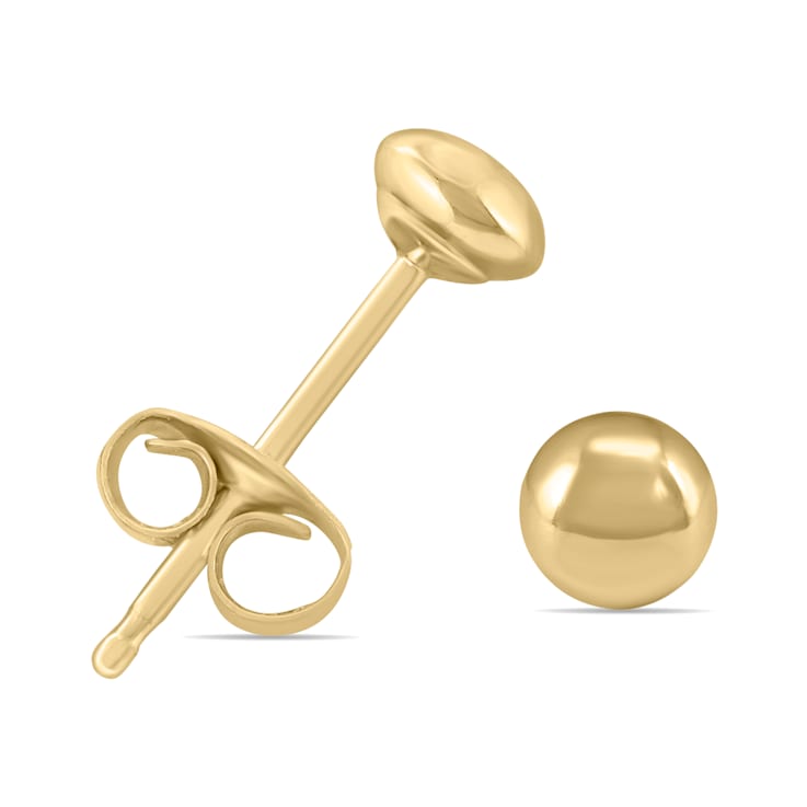 14K Yellow Gold 4mm Button Ball Stud Earrings