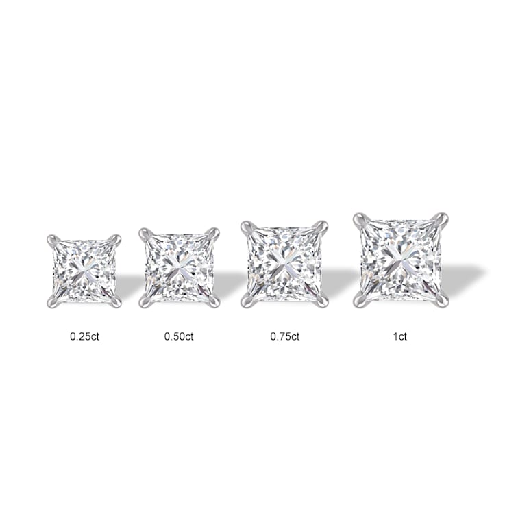 Lab Grown 1/2 Carat Princess Cut Solitaire Diamond Earrings in 14K White Gold