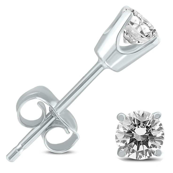 AGS Certified (J-K Color, SI1-SI2 Clarity) 1/4ctw Round Diamond Solitaire  Earrings 14k White Gold