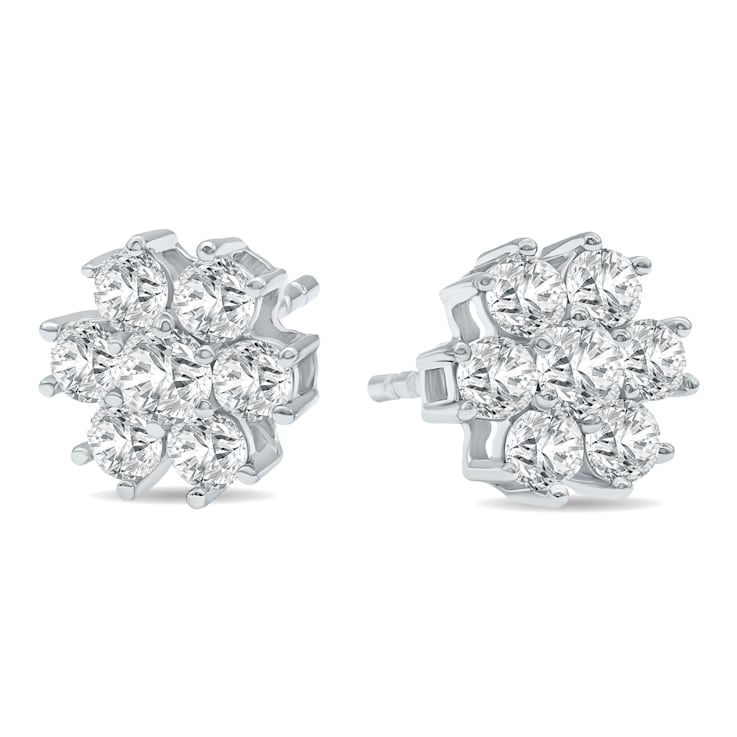 1 Carat TW Diamond Flower Cluster Stud Earrings in 14K White Gold