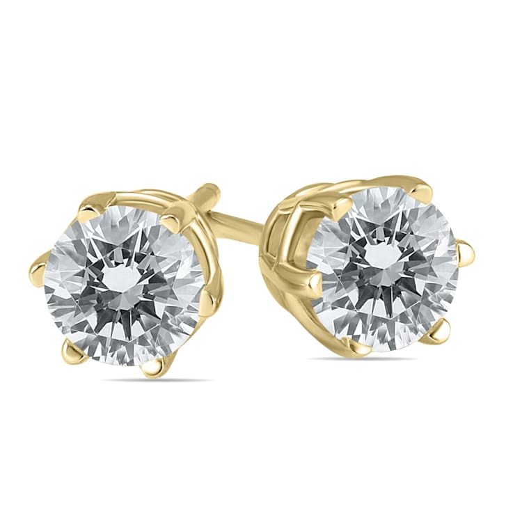 14K White Gold 6-Prong Basket Diamond Stud Earrings