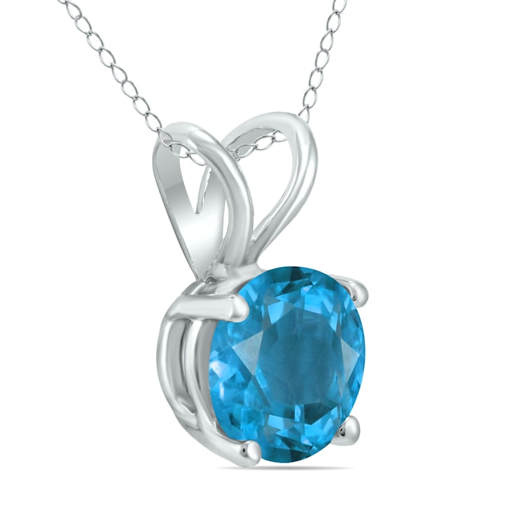 14K White Gold 5MM Round Blue Topaz Pendant